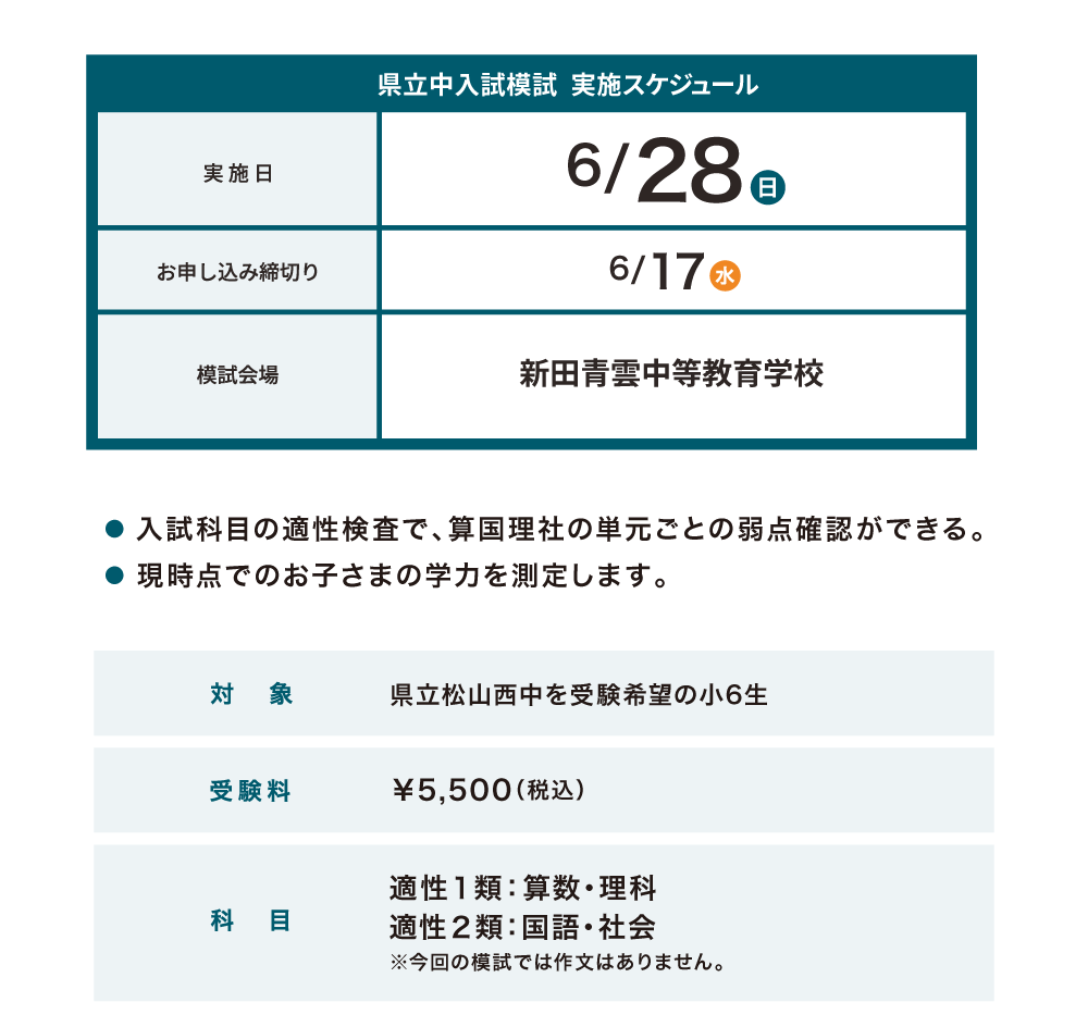 県立松山西中入試模試