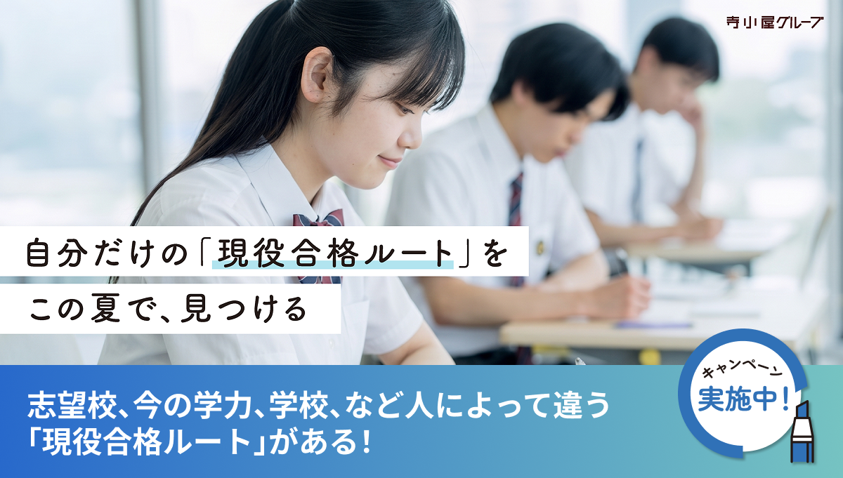 自分だけの「現役合格ルート」をこの夏で、見つける。志望校、今の学力、学校、など人によって違う「現役合格ルート」がある！