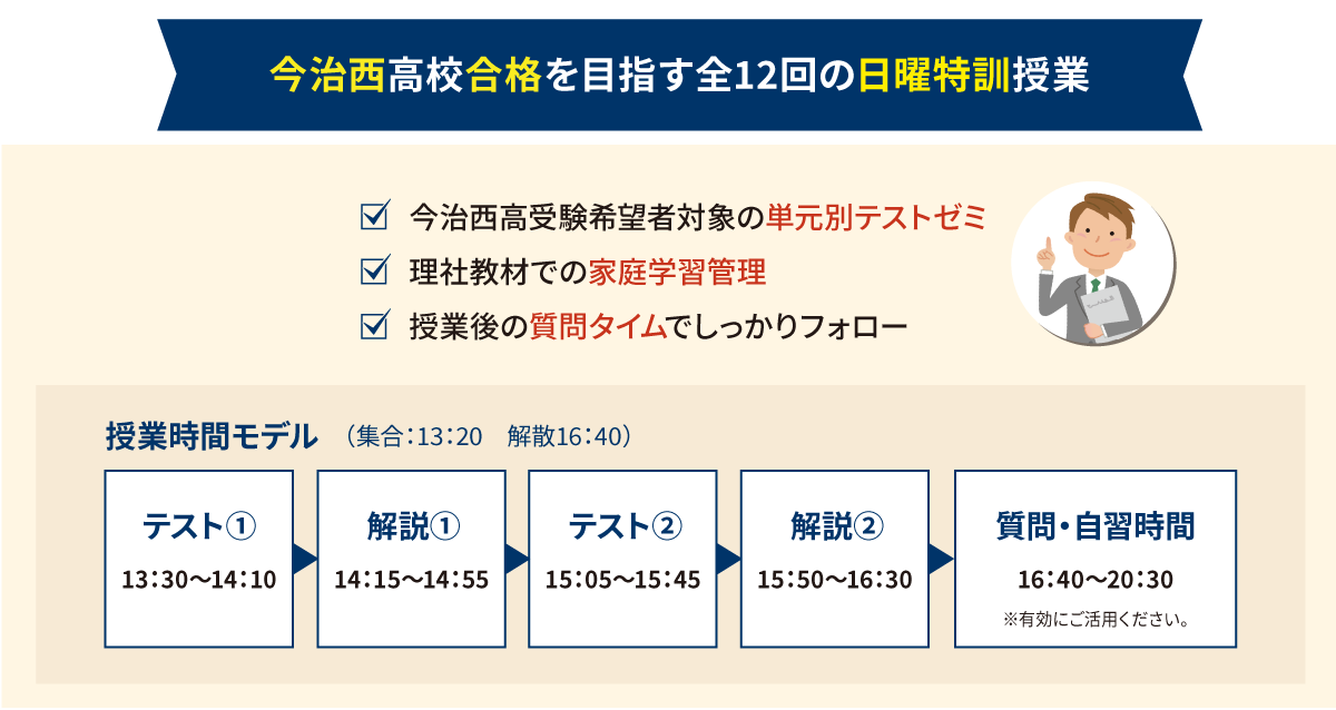 今治西高校合格を目指す中学3年生のための全12回の日曜特訓授業