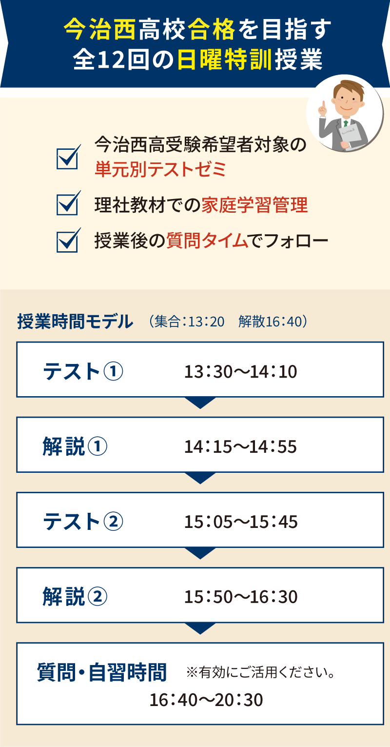 今治西高校合格を目指す中学3年生のための全12回の日曜特訓授業