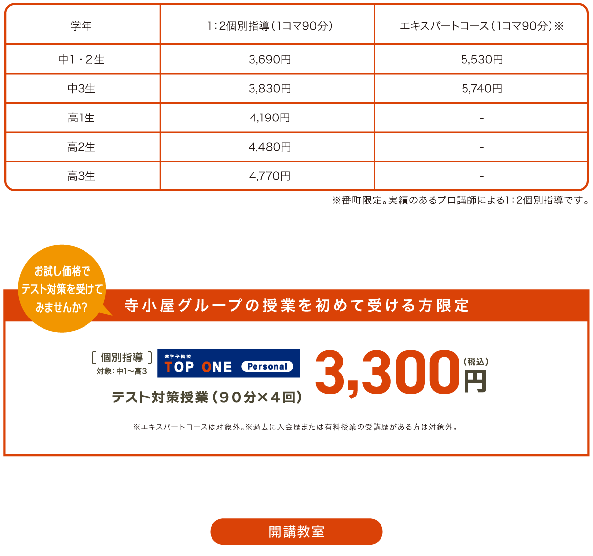 期末テスト対策講座で得点アップ!1対2の個別指導